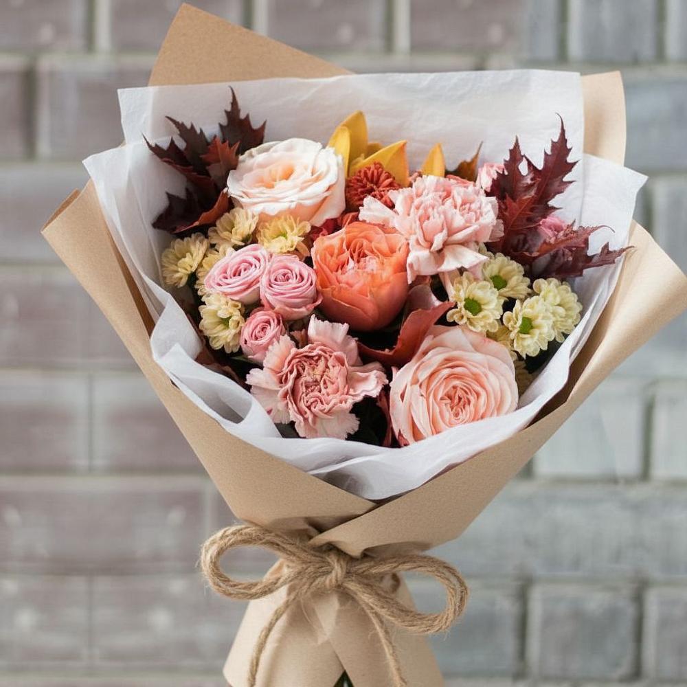 Букет цветов из: Гвоздики, Хризантемы и Розы в Белой Калитве