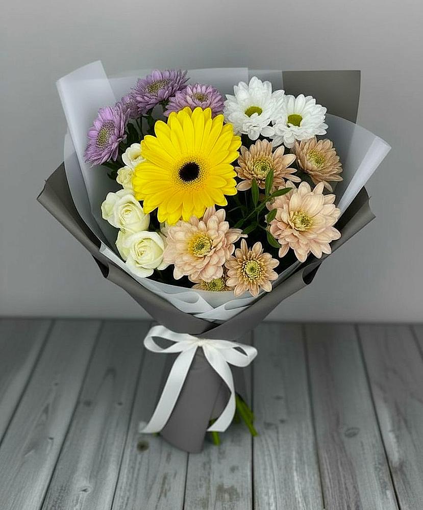 Букет цветов из: Розы, Герберы и Хризантемы в Белой Калитве