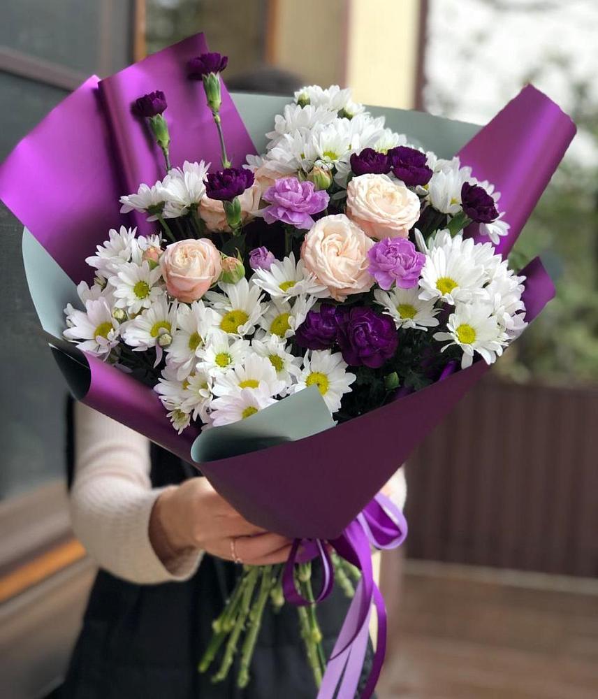 Букет цветов из: Хризантемы, Гвоздики и Розы в Белой Калитве