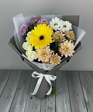 Букет цветов из:  Розы, Герберы и Хризантемы #REPLACE_PRED# Белой Калитве