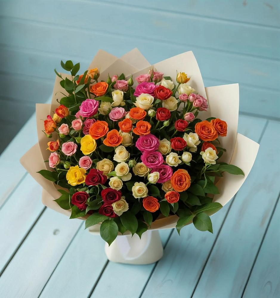 Букет Микс из разноцветных кустовых роз в Белой Калитве