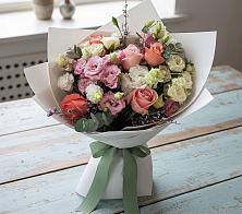 Букет цветов из:  Розы, Лизиантусы и Гвоздики в Белой Калитве