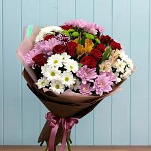 Букет цветов из:  Розы, Хризантемы и Альстромерии #REPLACE_PRED# Белой Калитве