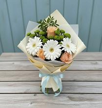 Букет цветов из:  Герберы, Розы и Хризантемы в Белой Калитве