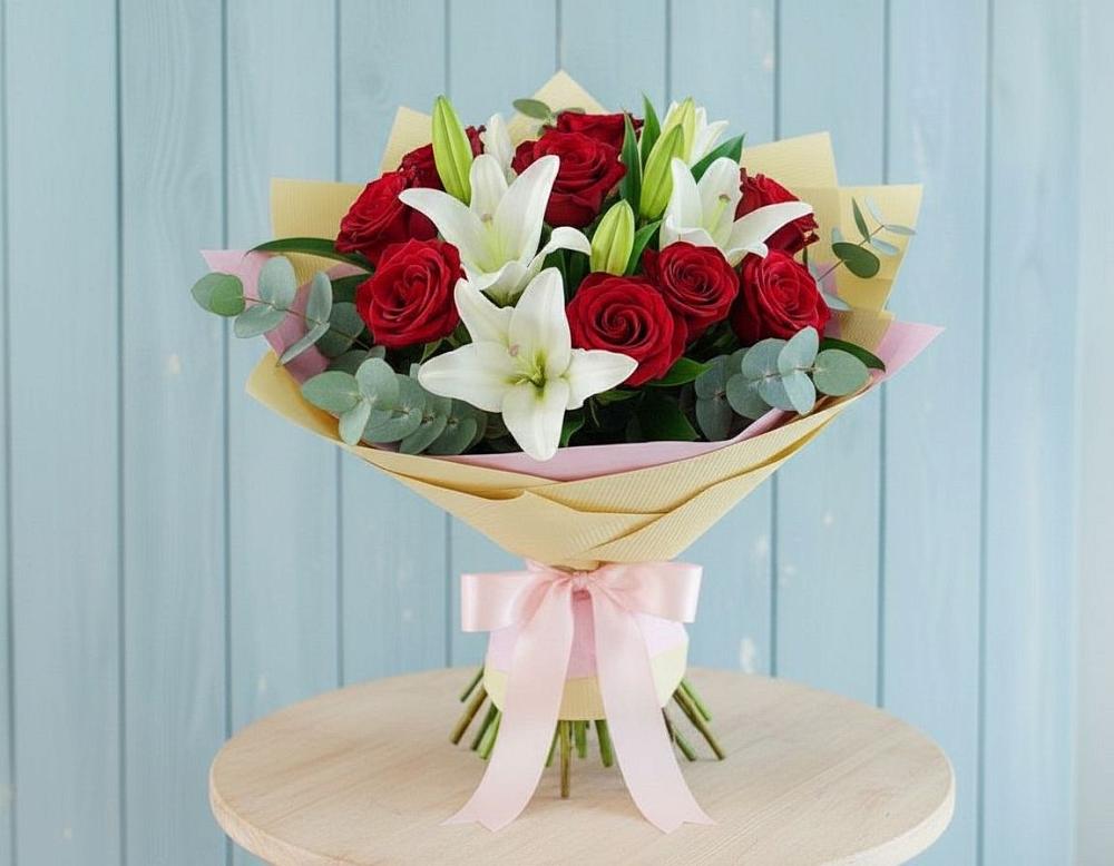 Букет цветов из: Лилии и Розы в Белой Калитве